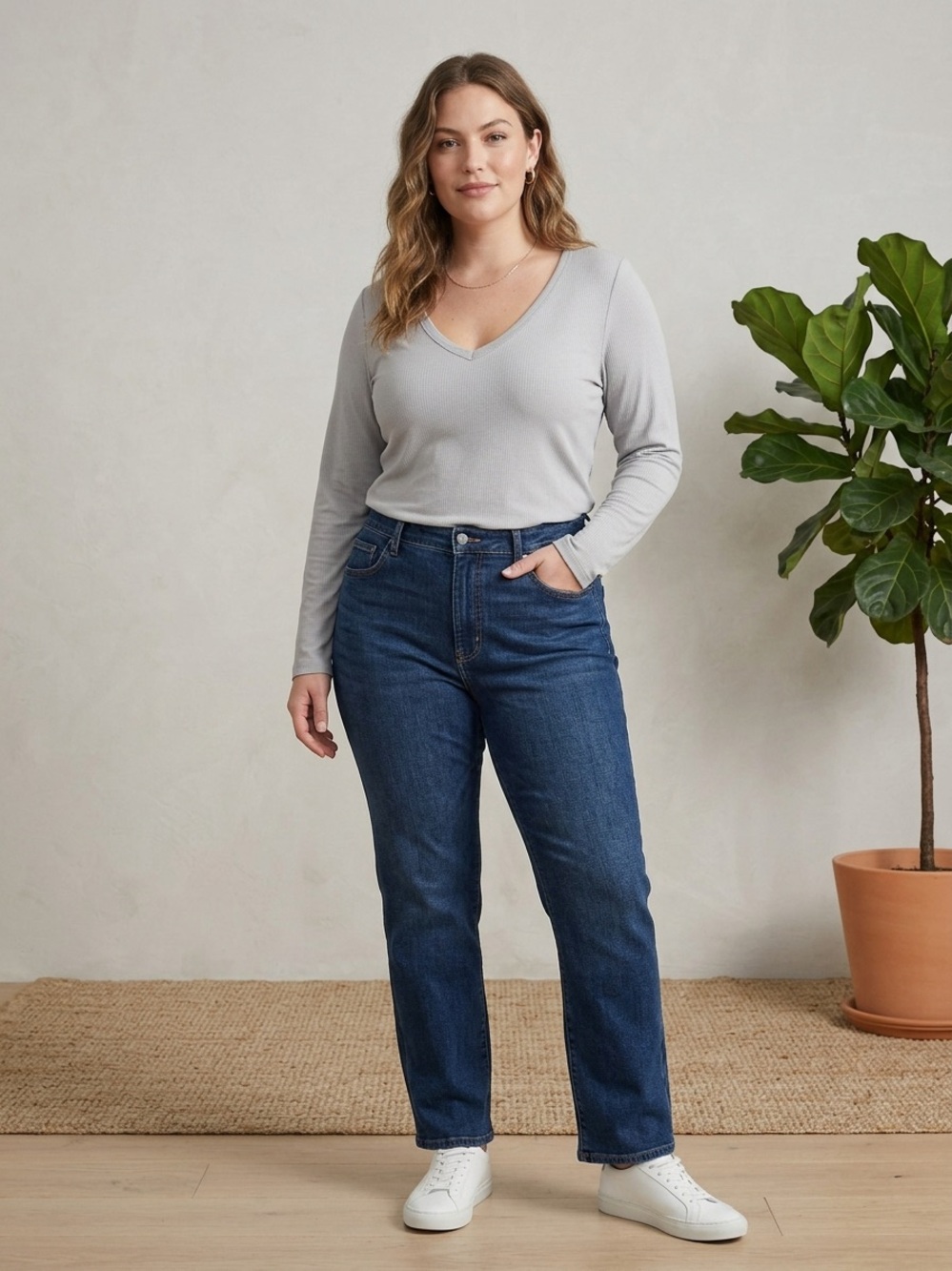 torrid Light Gray Long Sleeve V‑Neck Tee